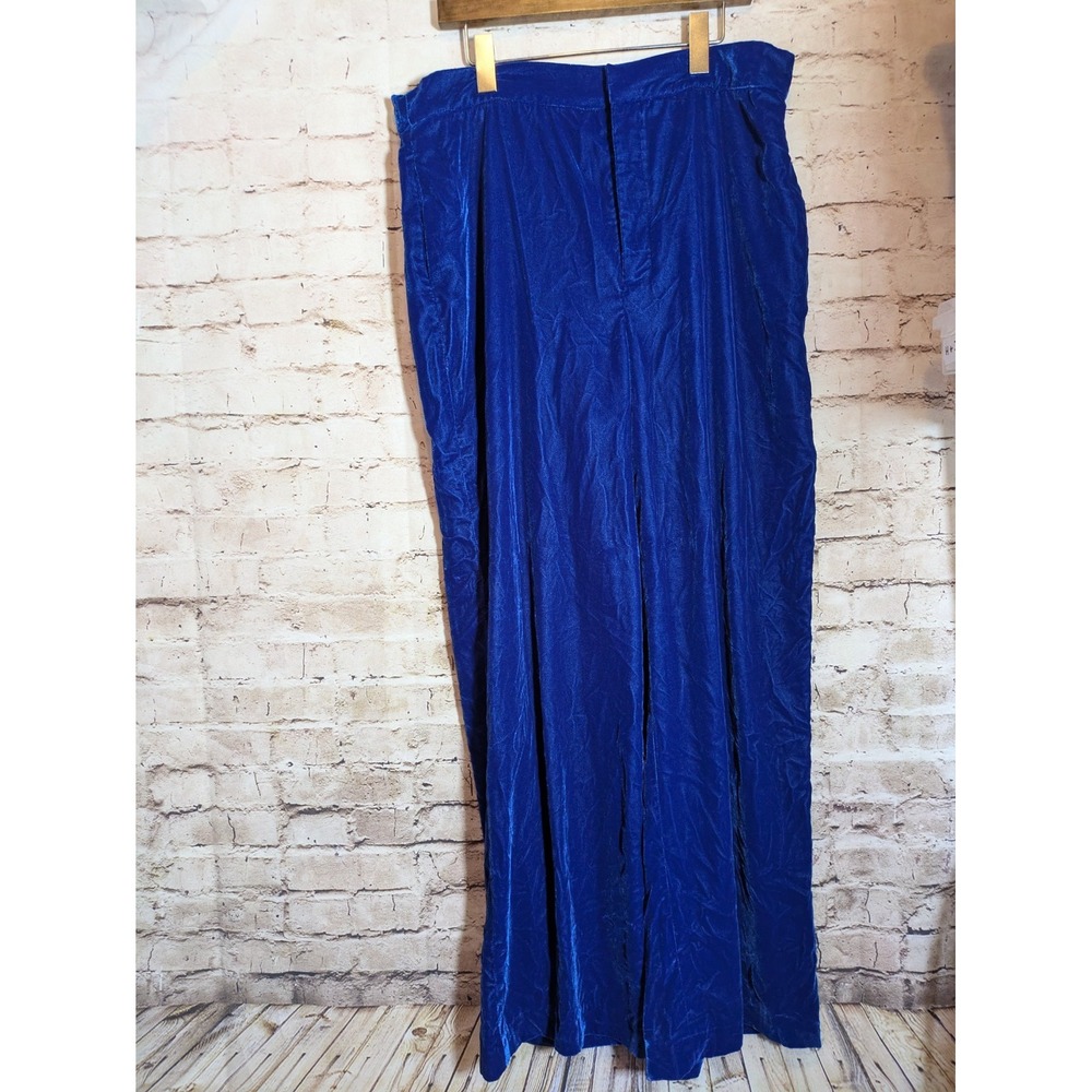 Zara Wide Leg Pants Women's XL In Bright Cobalt Blue Crinkled Velvet Artsy